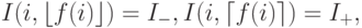 I(i, \lfloor f(i) \rfloor ) = I_{-},   I(i, \lceil f(i) \rceil ) = I_{+},