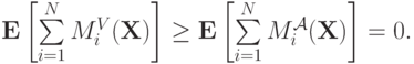 \mathbf E\left[\sum\limits_{i=1}^NM^V_i(\mathbf X)\right]\ge \mathbf E\left[\sum\limits_{i=1}^NM^{\mathcal A}_i(\mathbf X)\right]=0.