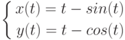 \left\{\begin{aligned}x(t)=t-sin(t)\\y(t)=t-cos(t)\end{aligned}