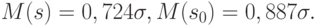 M(s)=0,724\sigma, M(s_0)=0,887\sigma.