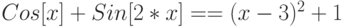 Cos[x]+Sin[2*x]==(x-3)^2+1