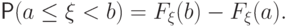 \Prob(a\le\xi<b)=F_\xi(b)-F_\xi(a).