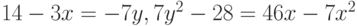 14-3x=-7y, 7y^2-28=46x-7x^2