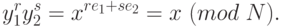 y_1^r y_2^s = x^{re_1 + se_2} = x ~(mod\; N).