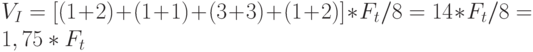 V_{I} = [(1+2)+(1+1)+(3+3)+(1+2)]*F_{t} /8 = 14*F_{t} /8 = 1,75*F_{t}