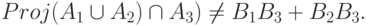 Proj(A_1\cup A_2)\cap A_3)\ne B_1B_3+B_2B_3.