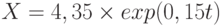 X = 4,35 \times  exp(0,15t)