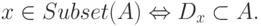x \in Subset(A) \Leftrightarrow D_{x} \subset A.