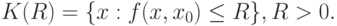 K(R)=\{x:f(x,x_0)\le R\},R>0.