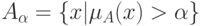 A_\alpha   = \left\{ {x|\mu _A (x) > \alpha } \right\}