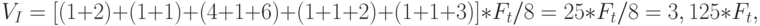 V_{I} = [(1+2)+(1+1)+ (4+1+6)+(1+1+2)+(1+1+3)]*F_{t} /8 = 25*F_{t} /8 = 3,125*F_{t},