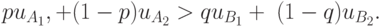 pu_{A_1 } , + (1 - p)u_{A_2 } > qu_{B_1 } + \;(1 -
q)u_{B_2 } .