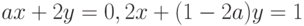 ax+2y=0, 2x+(1-2a)y=1