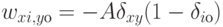 w_{xi,yо}=-A\delta_{xy}(1-\delta_{iо})