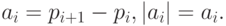 a_i = p_{i+1} - p_i, |a_i| = a_i.