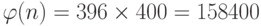 \varphi (n) = 396 \times 400 = 158400