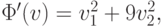 \Phi^{\prime}(v) = v_1^2 + 9v_2^2,