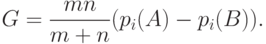 G=\frac{mn}{m+n}(p_i(A)-p_i(B)).