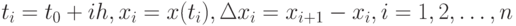 t_{i}=t_{0}+ih,x_{i}=x(t_{i}), \Delta x_{i}=x_{i+1}-x_{i},  i=1,2,\dots, n